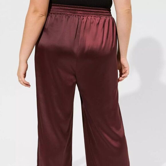 New Purple Wide Leg Satin High Rise Pant - Picture 3 of 8